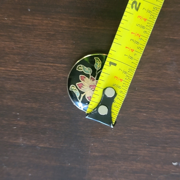 Floral Enamel Pendant, Cloisonne With Butterfly On Black - Picture 2 of 7